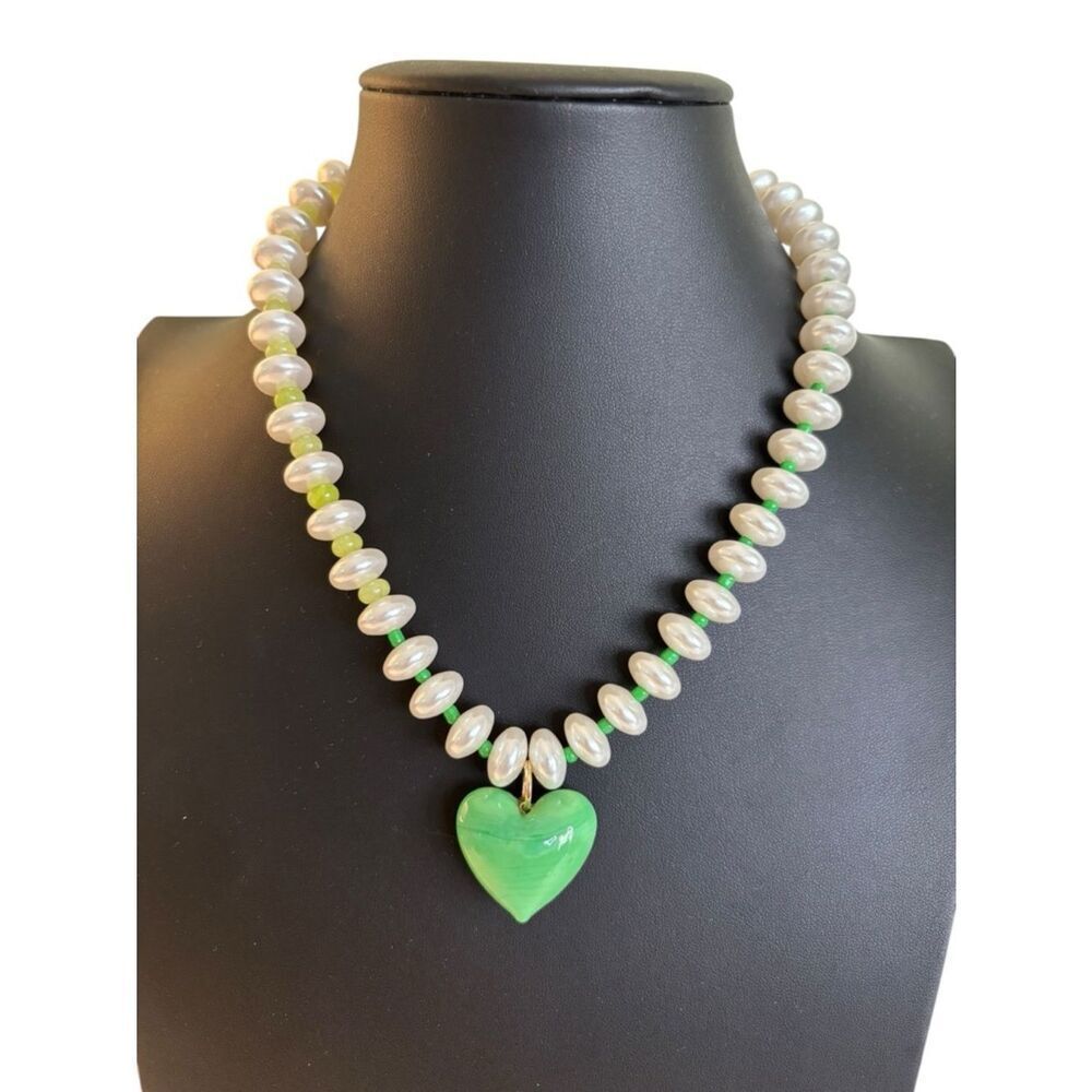 Macrae & Co Green Goddess Faux Pearl Pendant Necklace.